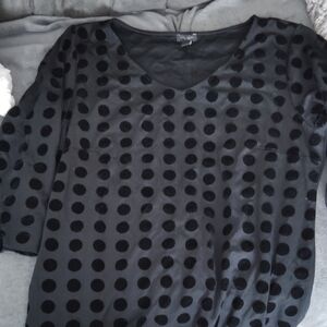 Ann Taylor Factory Black Blouse with Velvet Dots